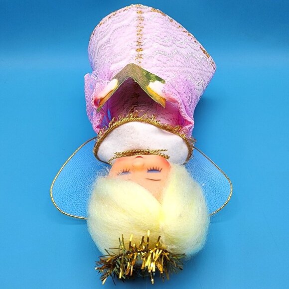 Vintage Pink Lace Angel Tree Topper Gold Halo Tulle Wings Foil Hymn Book 1960s - Picture 7 of 10